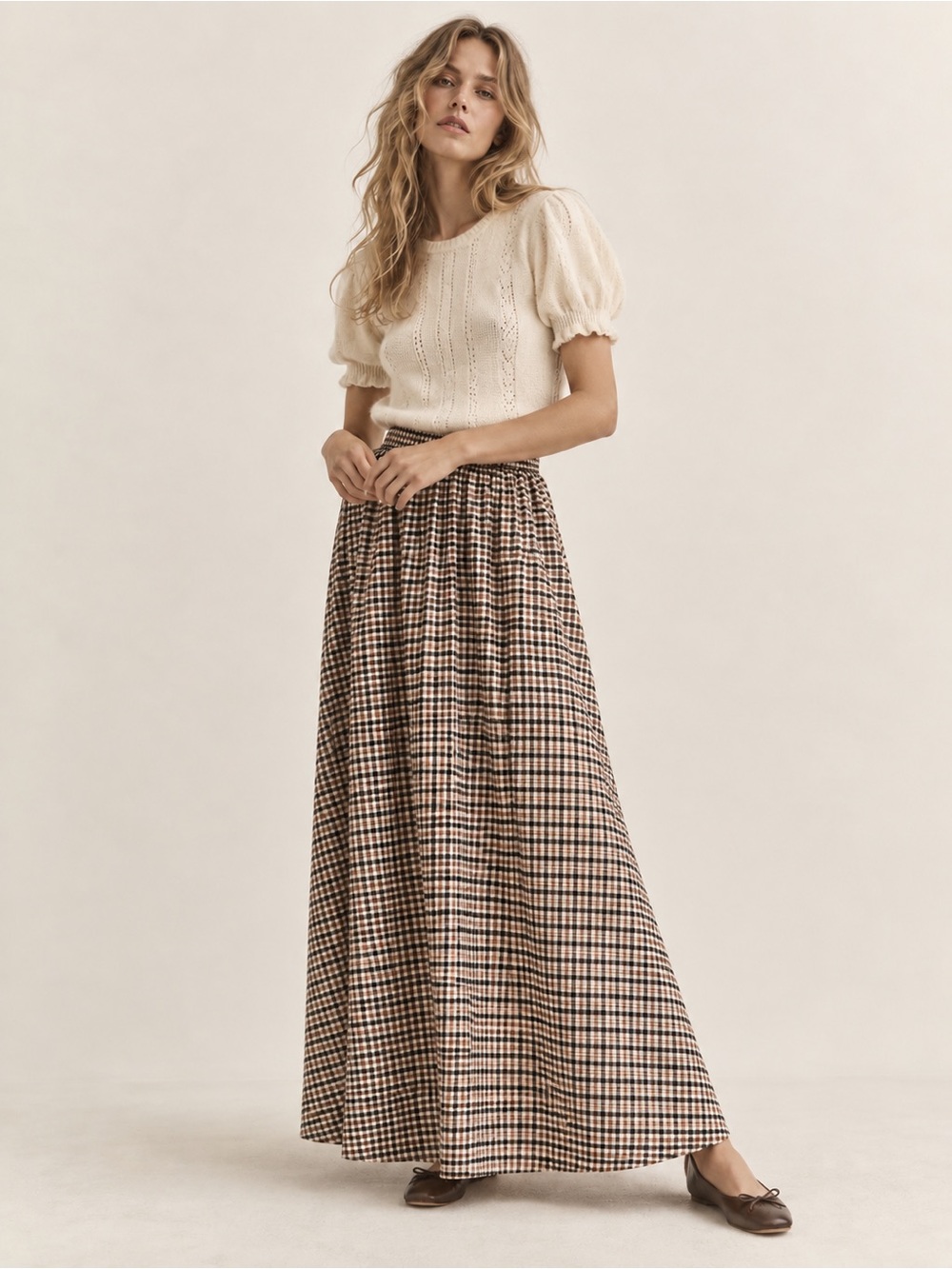 Rat Boi Dream Skirt Brown Black Gingham Plaid Maxi Cotton A-Line Skirt